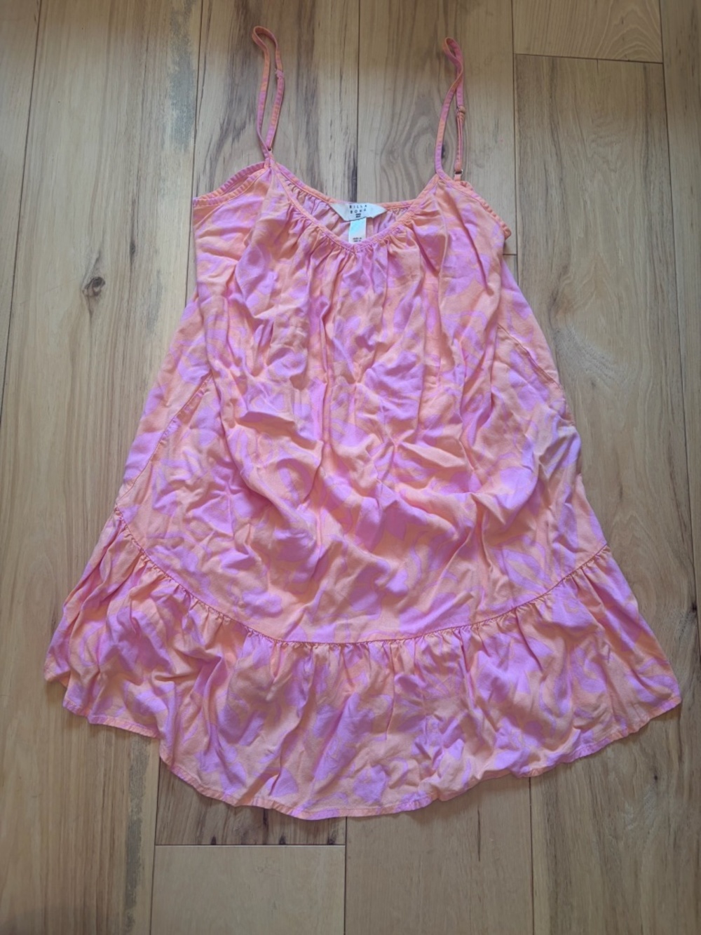 Billabong Pink Orange Tropical Floral Ruffle Tiered Mini Sundress M